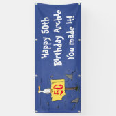 Grappig zee vogel omringd door cartoon banner van (Verticaal)