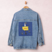 Grappig zee vogel omringd door cartoon van haaien denim jacket (Hangar)