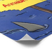 Grappig zee vogel omringd door cartoon van haaien poster (Hoek)