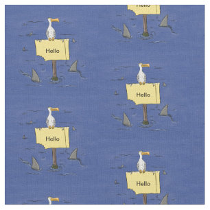 Grappig zee vogel omringd door cartoon van haaien stof