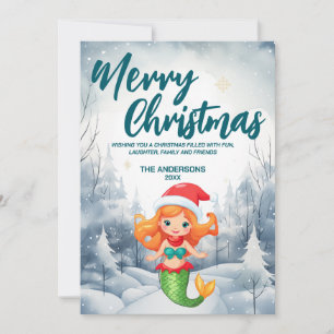 Grappig Zeemeermin Vrolijk Kerstboom sneeuw Vakant Feestdagenkaart
