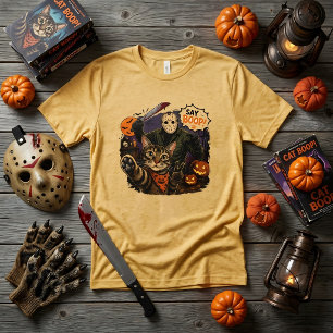 Grappig Zeg Boop! Horror Kat Selfie Jason Masker Tri-Blend Shirt