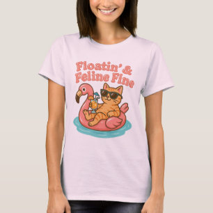 Grappig Zomer Kat Flamingo T-shirt