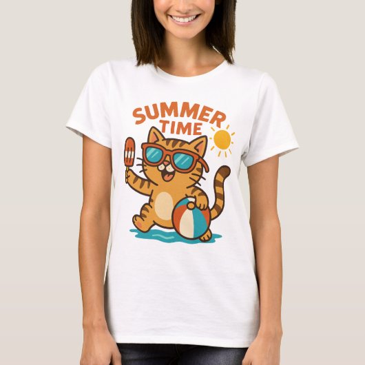 Grappig Zomer Kat T-shirt (Voorkant)