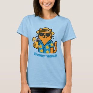 Grappig Zomer Kat T-Shirt – Schattige Strand Vibes