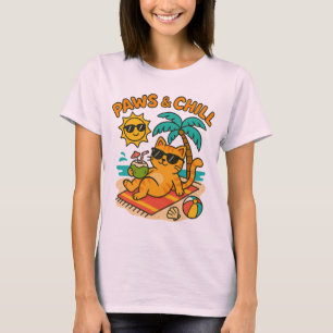 Grappig zomercat T-shirt – "Paws & Chill"