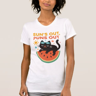 Grappig zomercat T-shirt – "Zon Uit, Grappen Aan"