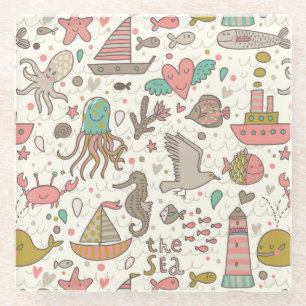 Grappig zomerpatroon met schepen glazen onderzetter