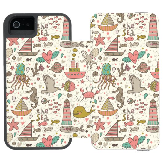 Grappig zomerpatroon met schepen incipio iPhone portemonnee hoesje (Agenda Open)