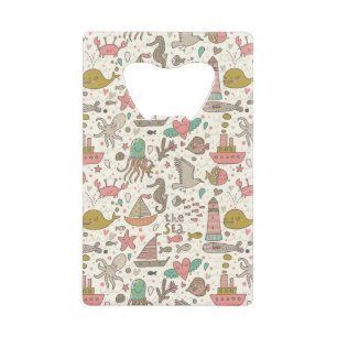 Grappig zomerpatroon met schepen kredietkaart flessenopener