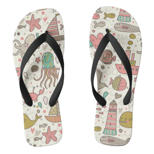 Grappig zomerpatroon met schepen teenslippers (Voetbed)