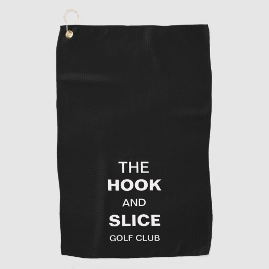 Grappig zwart haak en slice golfhanddoek (Voorkant)