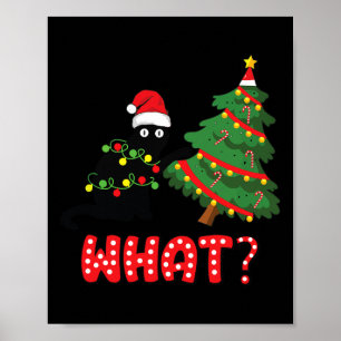 Grappig zwart kat dat kerstboom overspoelt boven k poster