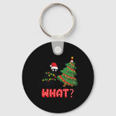 Grappig zwart kat dat kerstboom overspoelt boven k sleutelhanger (Voorkant)