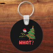 Grappig zwart kat dat kerstboom overspoelt boven k sleutelhanger (Voorkant)