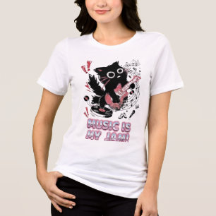 Grappig Zwart Kat Elektrische Gitaar T-Shirt