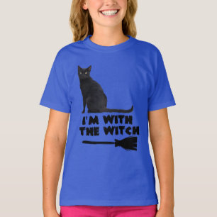 Grappig zwart kat met de halloween-heks  t-shirt