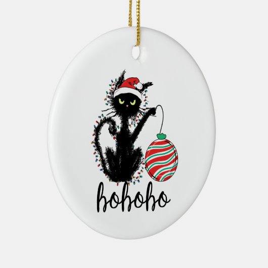 Grappig Zwart Kerstlicht Kat HoHoHo Keramisch Ornament (Rechts)
