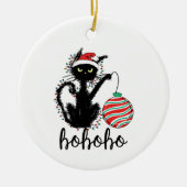 Grappig Zwart Kerstlicht Kat HoHoHo Keramisch Ornament (Voorkant)