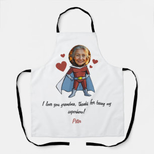 Grappig Zwart & Maroon Cartoon Superheld Oma Schort