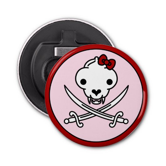 Grappig zwart wit jolly Kat piraat schedel Botten Button Flesopener (Voorkant)