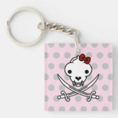 Grappig zwart wit jolly Kat piraat schedel Botten Sleutelhanger (voorkant)