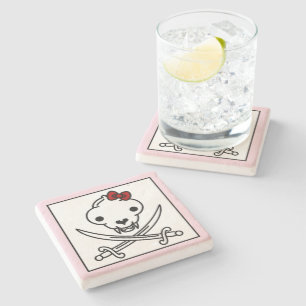 Grappig zwart wit jolly Kat piraat schedel Botten Stenen Onderzetter