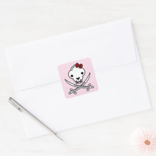 Grappig zwart wit jolly Kat piraat schedel Botten Vierkante Sticker