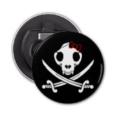 Grappig zwart wit jolly Kat piraat schedel sabels Button Flesopener (Voorkant)