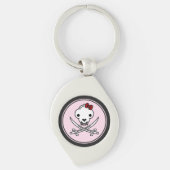 Grappig Zwart Wit Roze Jolly Kat Pirate Skull Sleutelhanger (Voorkant)