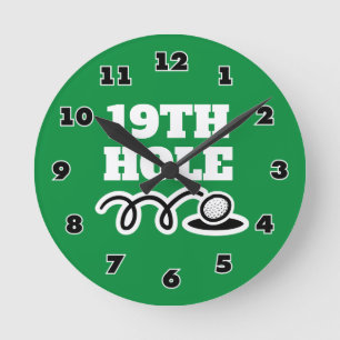Grappige 19e hole golfclub wandklok met cijfers ronde klok
