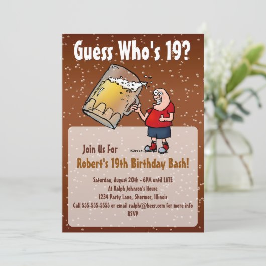 Grappige 19e verjaardagsfeestje uitnodiging met gr (Staand voorkant)