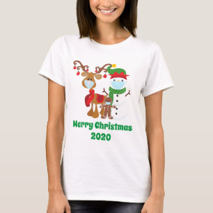 Grappige 2020 Rendier Sneeuwpop Gezichts maskers K T-shirt