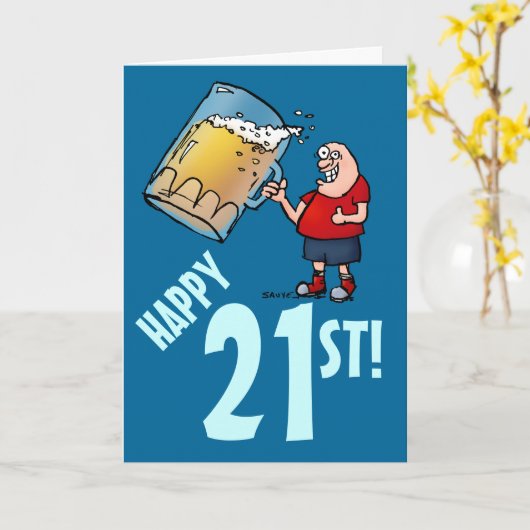 Grappige 21e verjaardag Kaart met Cartoon van enor (Gele Bloem)