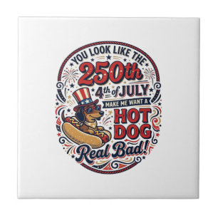 Grappige 250e 4 juli Hot Dog Dachshund Tegeltje