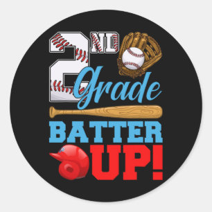 Grappige 2e klas Batter omhoog honkbal eerste scho Ronde Sticker