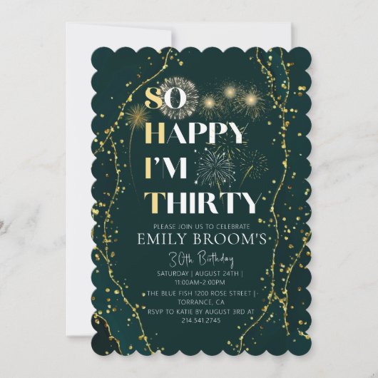 Grappige 30e verjaardag uitnodiging Sparkly Emeral (Voorkant)