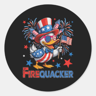 Grappige 4 juli eend vuurwerk patriottische Usa V Ronde Sticker