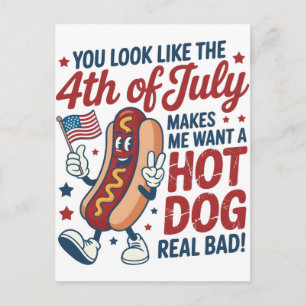 Grappige 4 juli Hot Dog Amerika Viering Feestdagenkaart