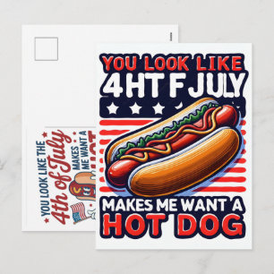 Grappige 4 juli Hot Dog Amerika Viering Feestdagenkaart