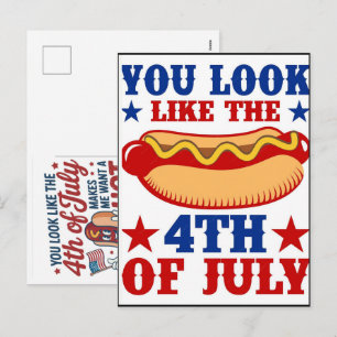 Grappige 4 juli Hot Dog Amerika Viering Feestdagenkaart