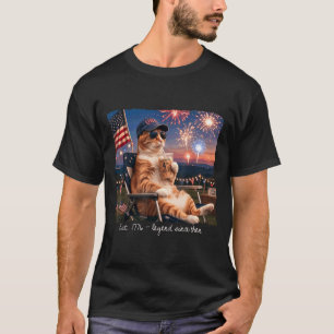 Grappige 4 juli kat vuurwerk Est 1776 Legende T-shirt