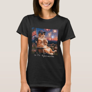 Grappige 4 juli kat vuurwerk Est 1776 Legende T-shirt