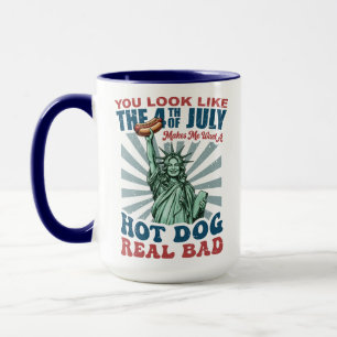 Grappige 4 juli Lady Liberty Hotdog Patriotisch Mok