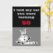 Grappige 50ste Kaart. Lachende kat. Kaart (Gele Bloem)