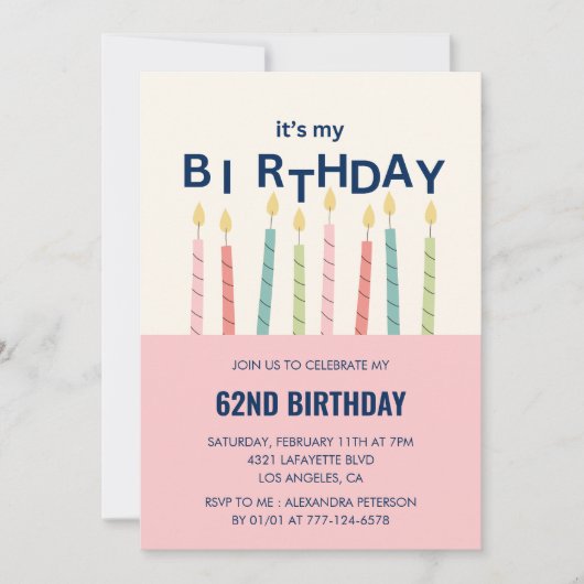 Grappige 62e verjaardagsuitnodigingen Humor Candle Kaart (Voorkant)