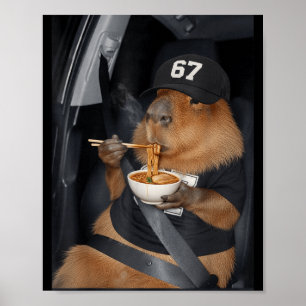 Grappige 67 Capybara die Ramen Gen eet Poster