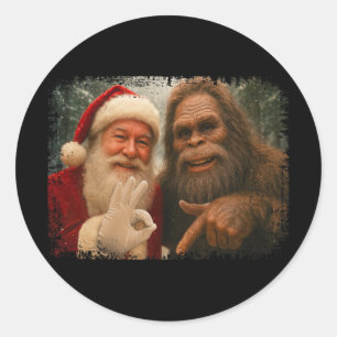 Grappige 67 Kerstman Met Bigfoot Zes Zeven 6 7 Mem Ronde Sticker