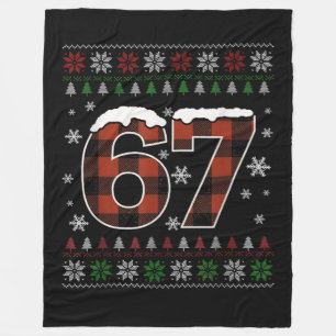Grappige “67” Kerstmeme – Rood & Groen Geruit Fleece Deken