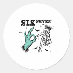 Grappige 67 Meme enge skelet zes zeven Gen Alpha Ronde Sticker